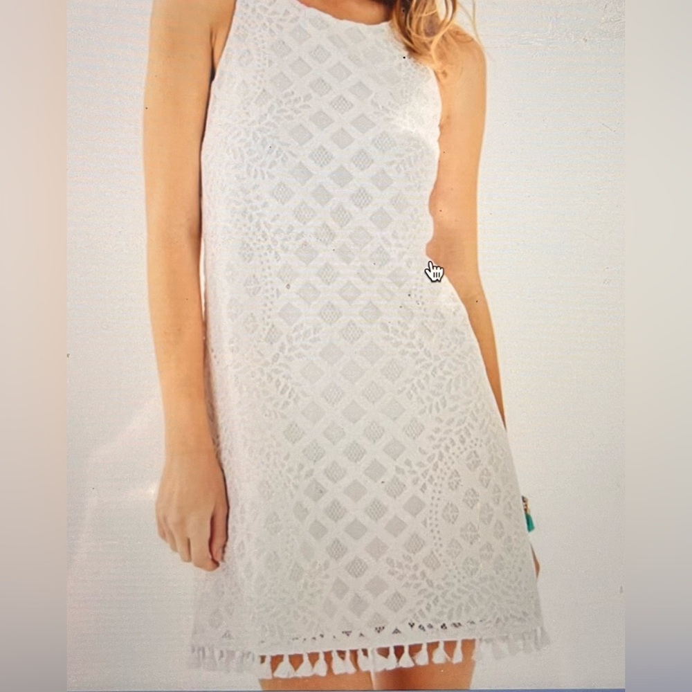 Lilly Pulitzer Resort White Pineapple Lace Shift Dress Tassel Fringe
